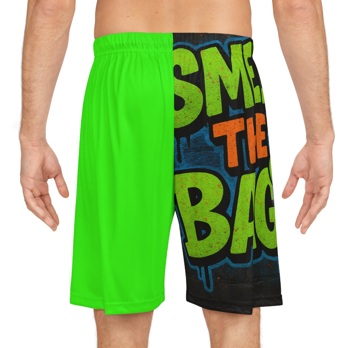 Basketball Shorts - 'Smell The Bag' Neon Green All-Over Print
