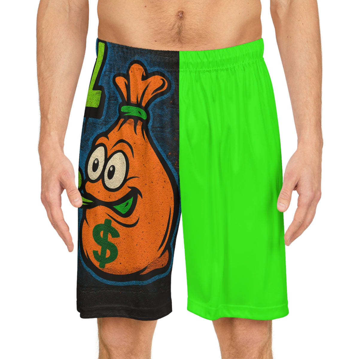 Basketball Shorts - 'Smell The Bag' Neon Green All-Over Print