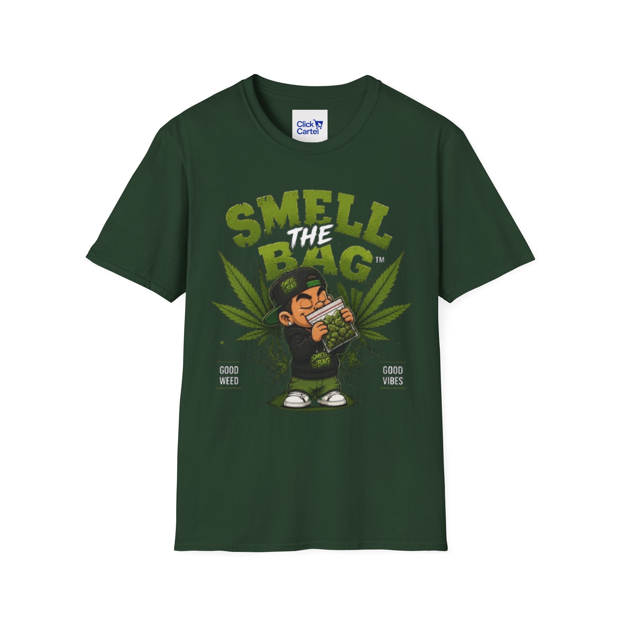 Smell The Bag T-Shirt — Funny Cannabis Graphic Tee (Good Weed, Good Vibes)