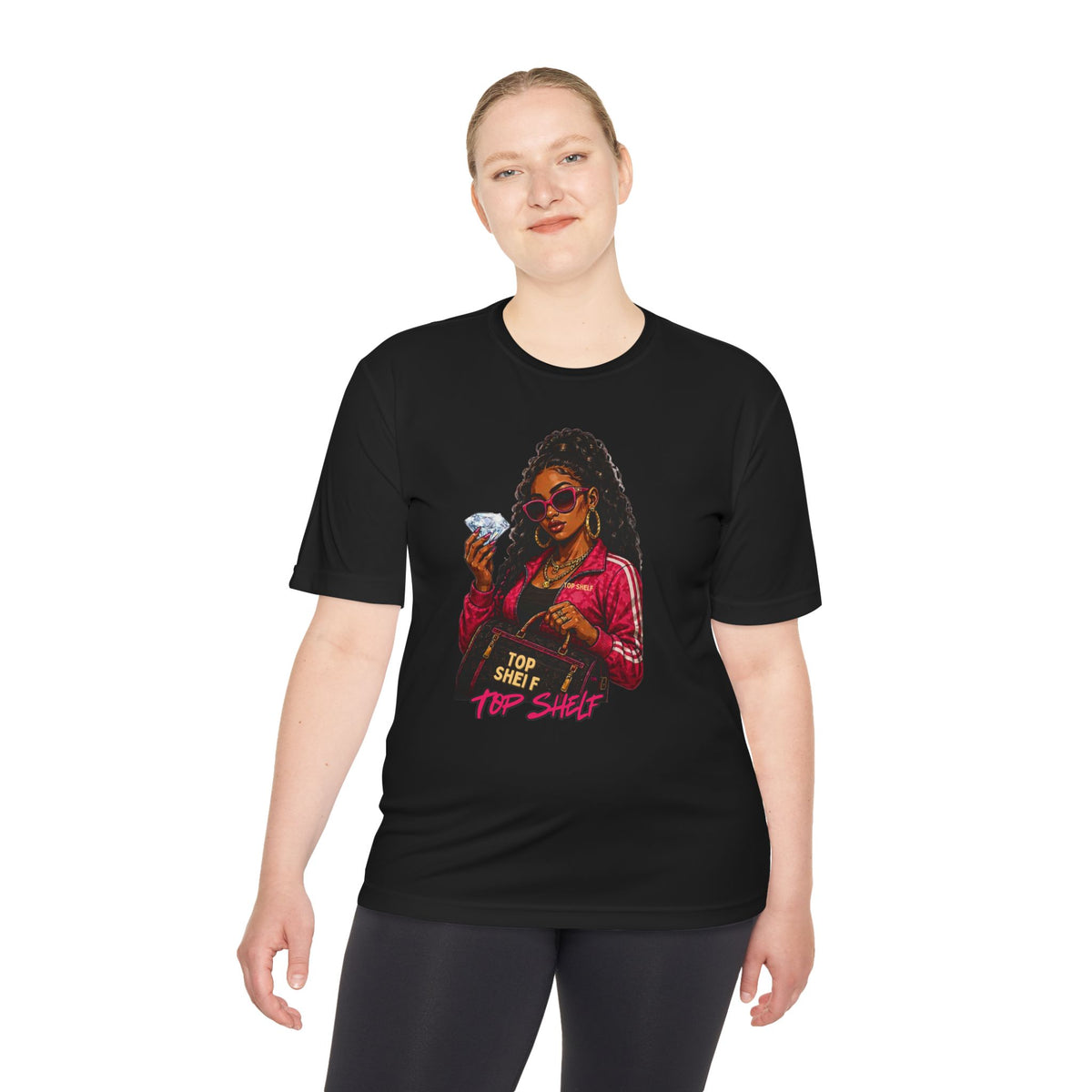 Top Shelf Woman Graphic Tee - Bold Retro Money Design
