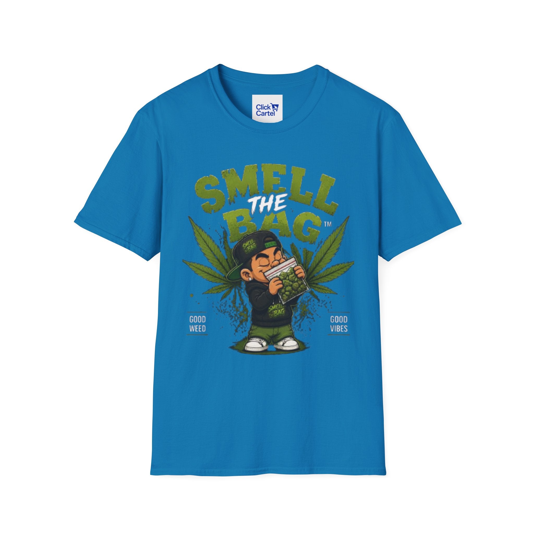Smell The Bag T-Shirt — Funny Cannabis Graphic Tee (Good Weed, Good Vibes)