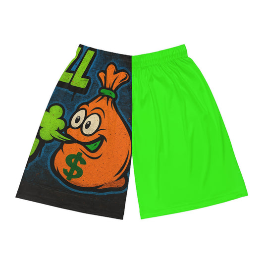 Basketball Shorts - 'Smell The Bag' Neon Green All-Over Print