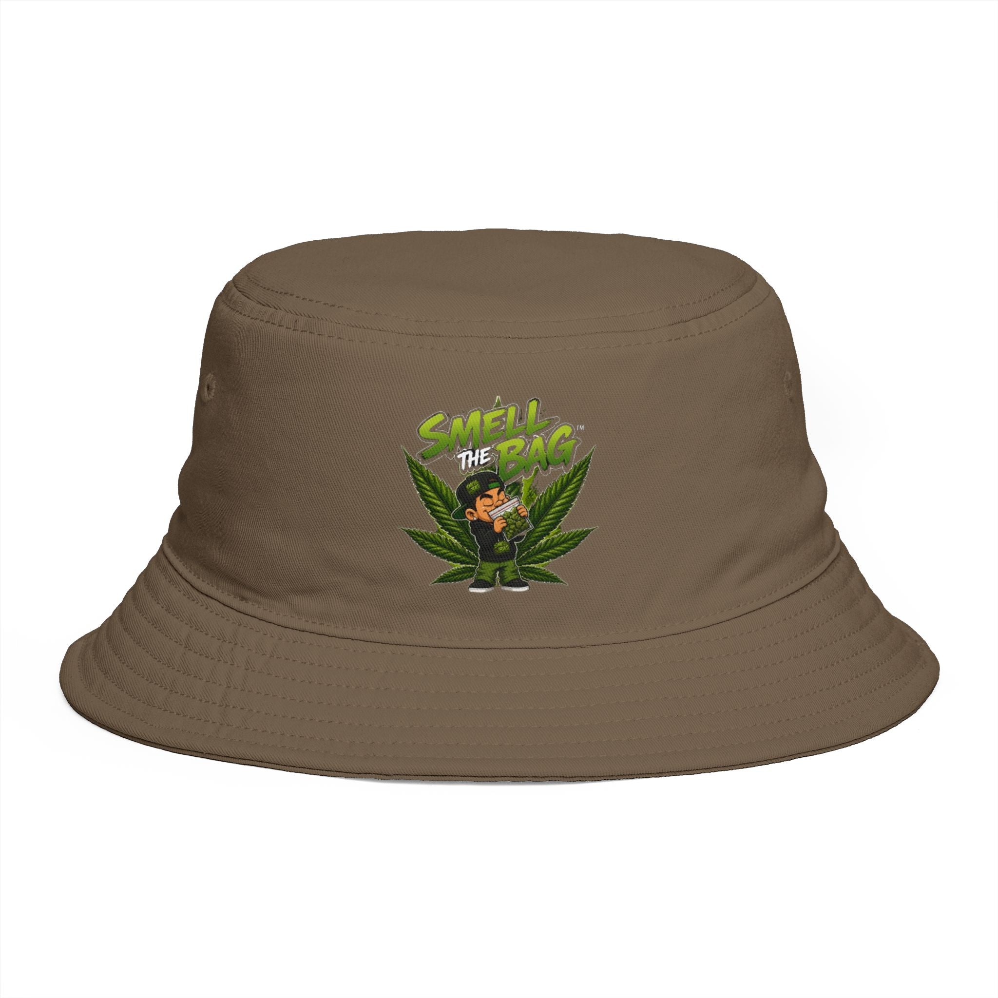 Smell the Bag Bucket Hat — Retro Cannabis Leaf Graphic Hat