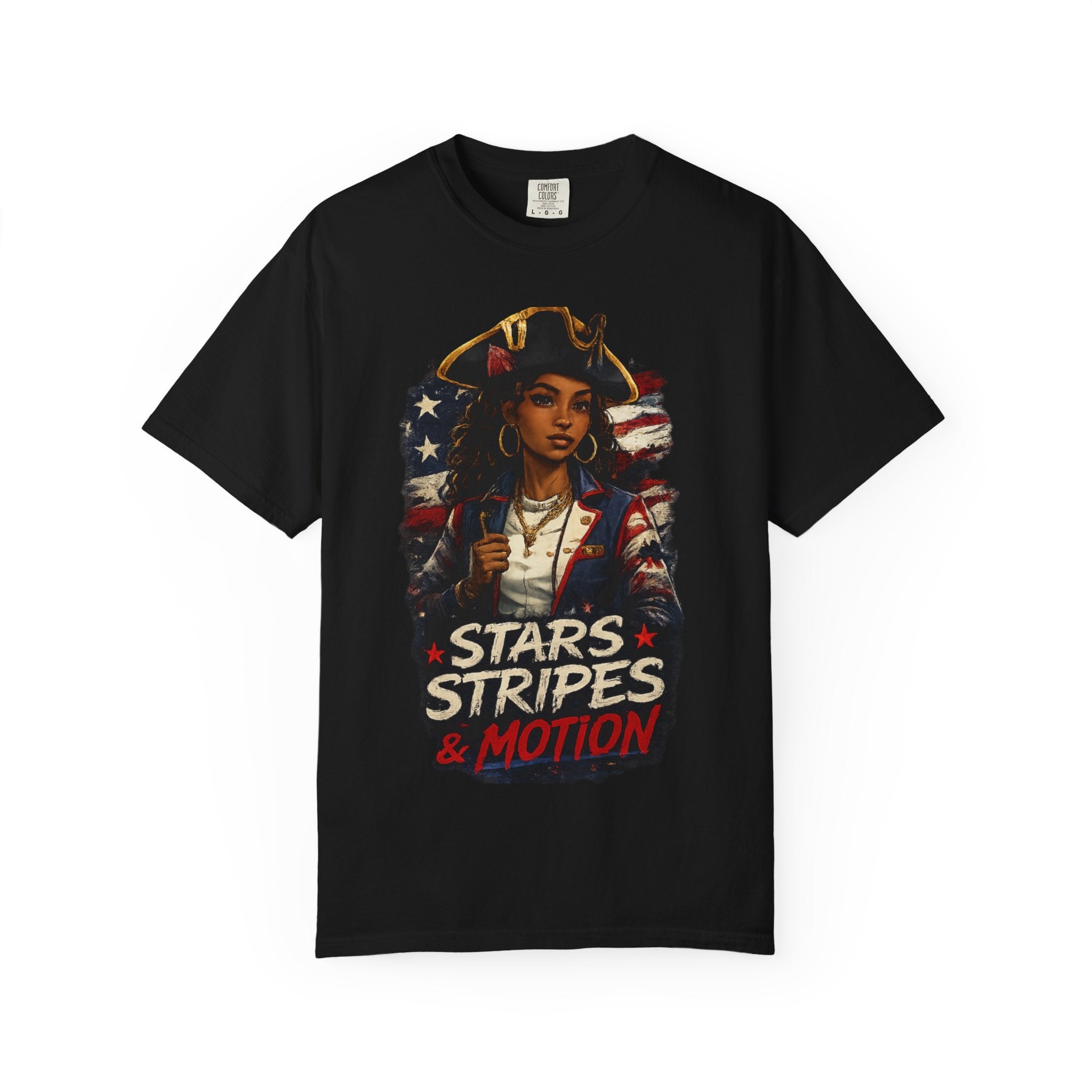 Stars, Stripes & Motion T-Shirt — Patriotic Revolutionary Graphic Tee