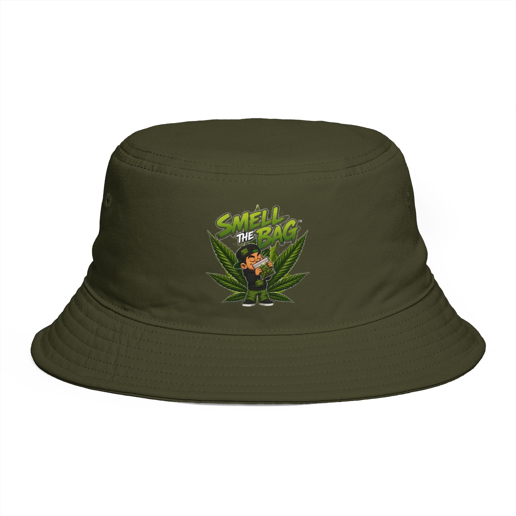 Smell the Bag Bucket Hat — Retro Cannabis Leaf Graphic Hat