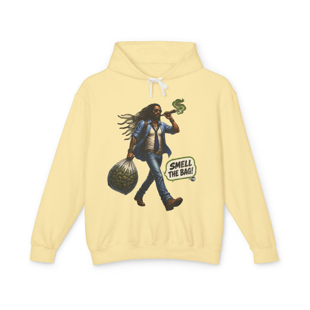 Smell The Bag Hoodie — Retro Dreadlocked Character Graphic Sweatshirt