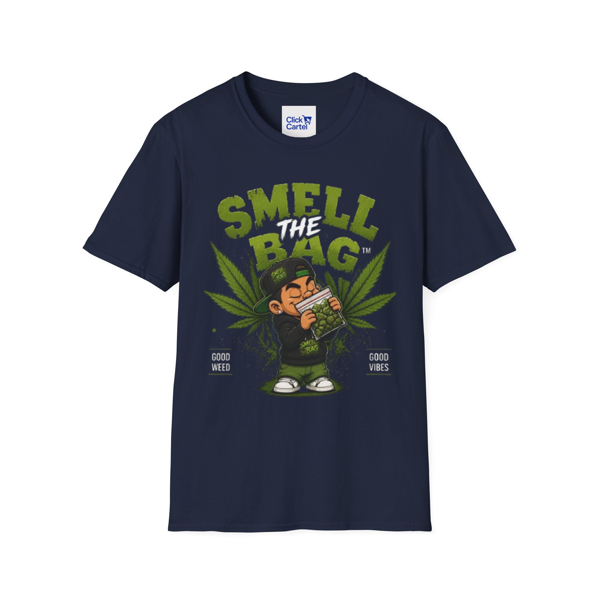 Smell The Bag T-Shirt — Funny Cannabis Graphic Tee (Good Weed, Good Vibes)