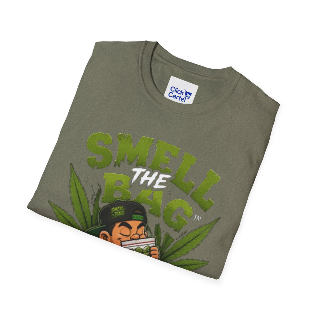 Smell The Bag T-Shirt — Funny Cannabis Graphic Tee (Good Weed, Good Vibes)