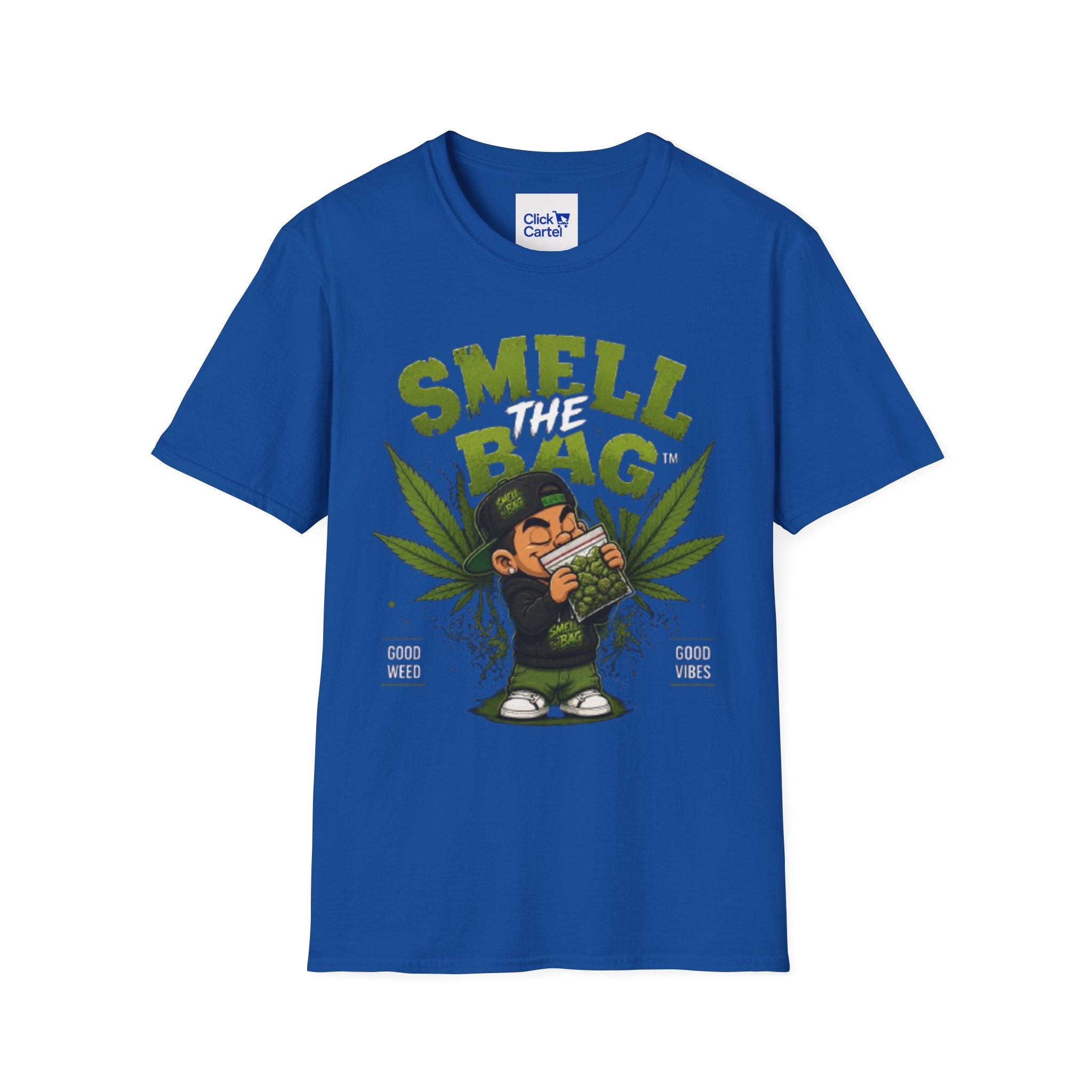 Smell The Bag T-Shirt — Funny Cannabis Graphic Tee (Good Weed, Good Vibes)