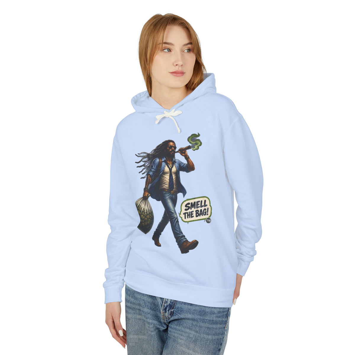 Smell The Bag Hoodie — Retro Dreadlocked Character Graphic Sweatshirt
