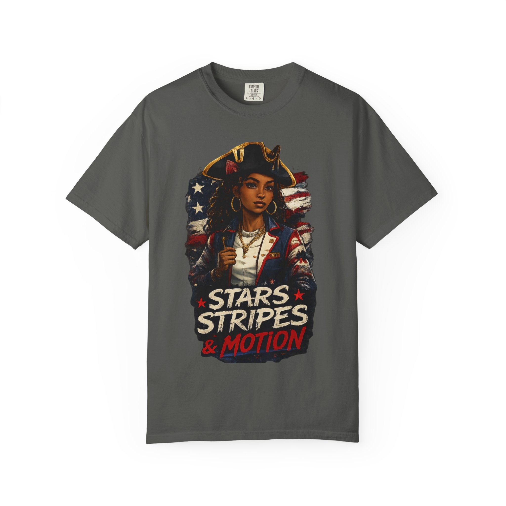 Stars, Stripes & Motion T-Shirt — Patriotic Revolutionary Graphic Tee