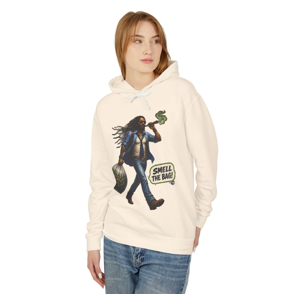 Smell The Bag Hoodie — Retro Dreadlocked Character Graphic Sweatshirt