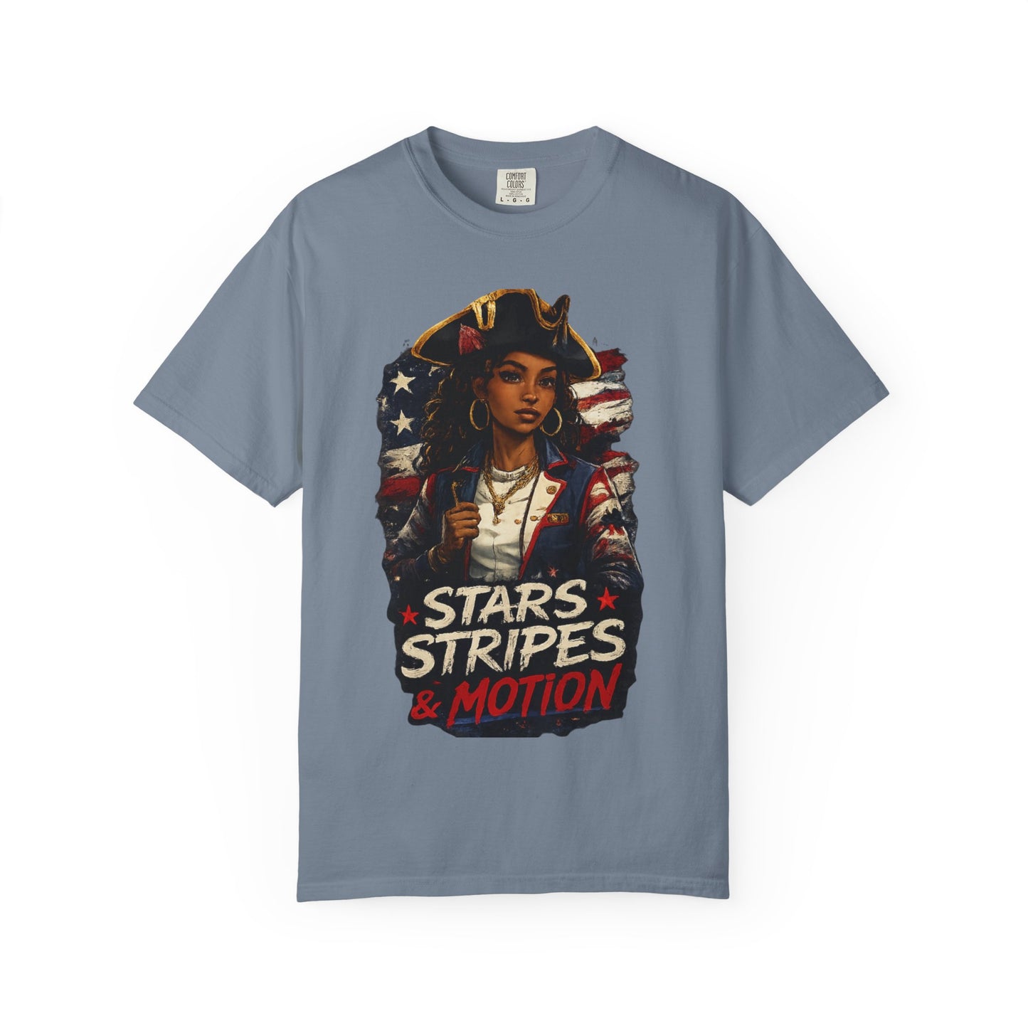 Stars, Stripes & Motion T-Shirt — Patriotic Revolutionary Graphic Tee