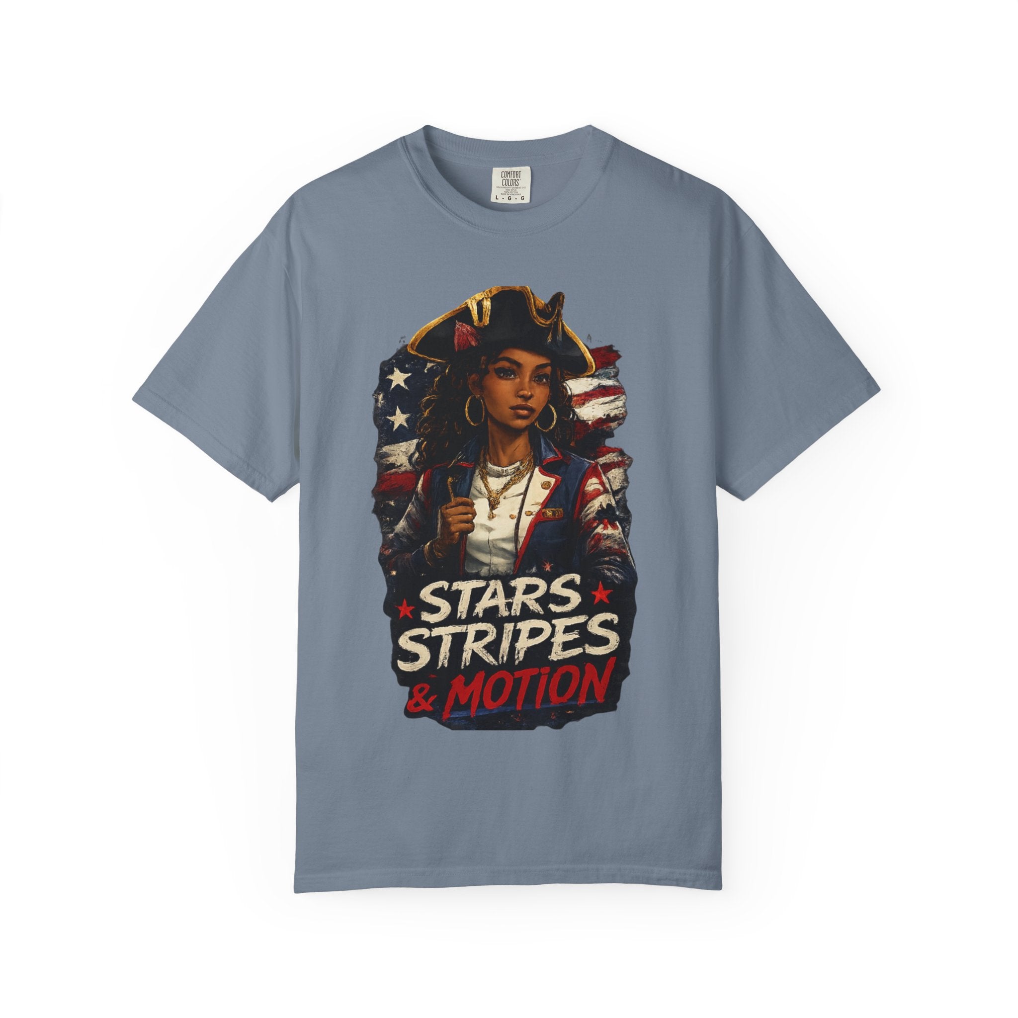 Stars, Stripes & Motion T-Shirt — Patriotic Revolutionary Graphic Tee