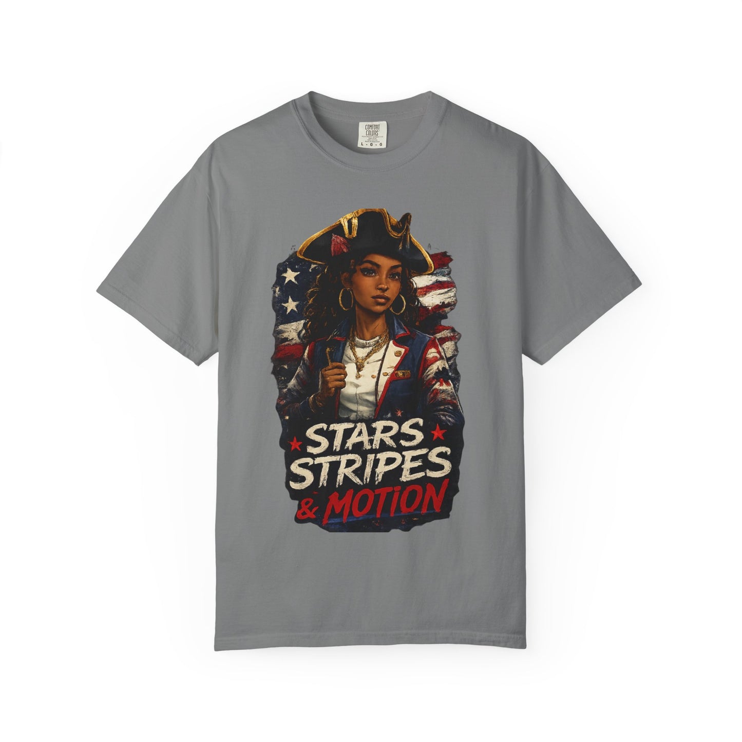 Stars, Stripes & Motion T-Shirt — Patriotic Revolutionary Graphic Tee