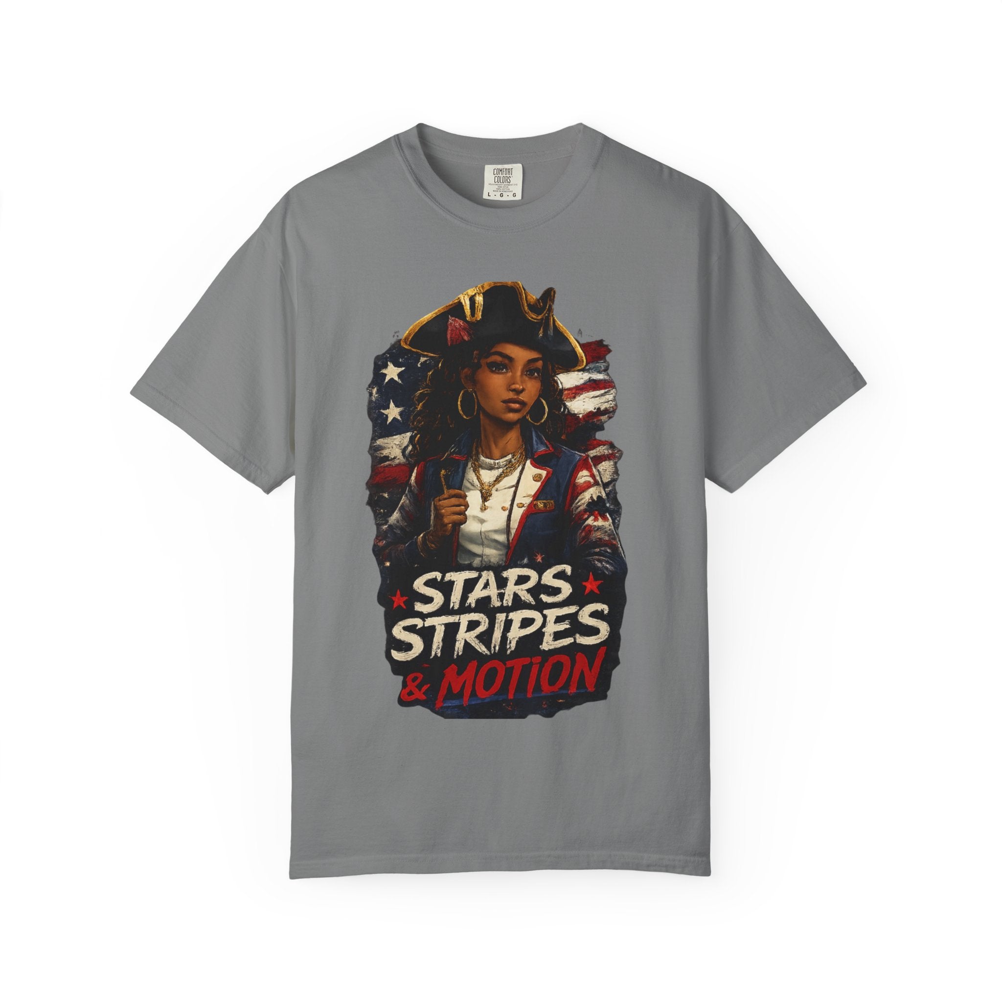Stars, Stripes & Motion T-Shirt — Patriotic Revolutionary Graphic Tee
