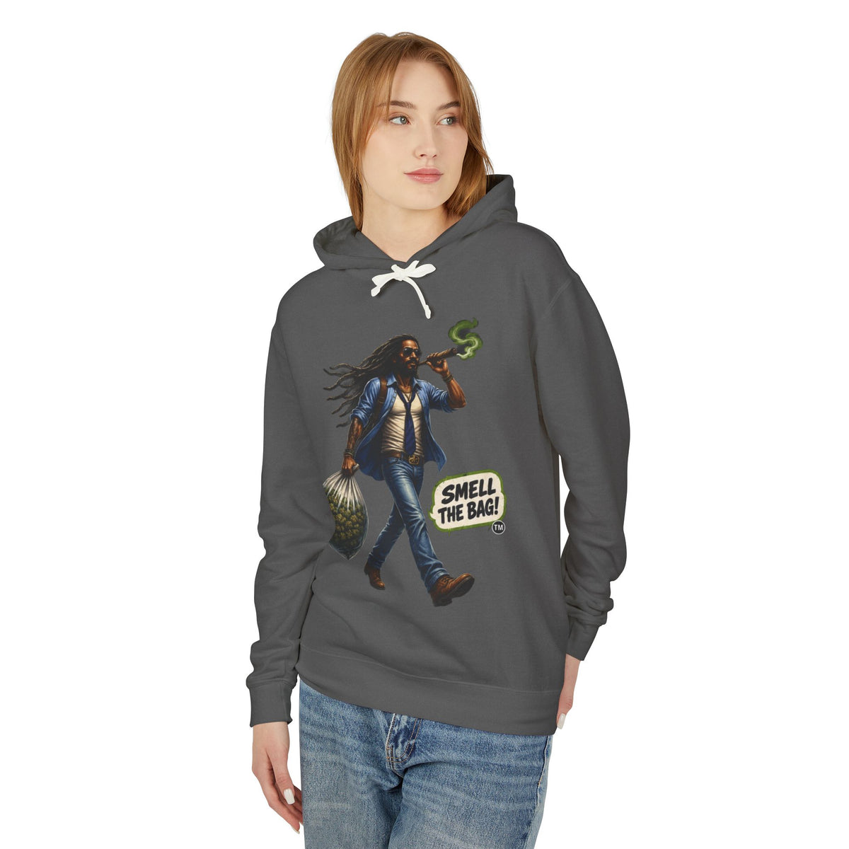 Smell The Bag Hoodie — Retro Dreadlocked Character Graphic Sweatshirt