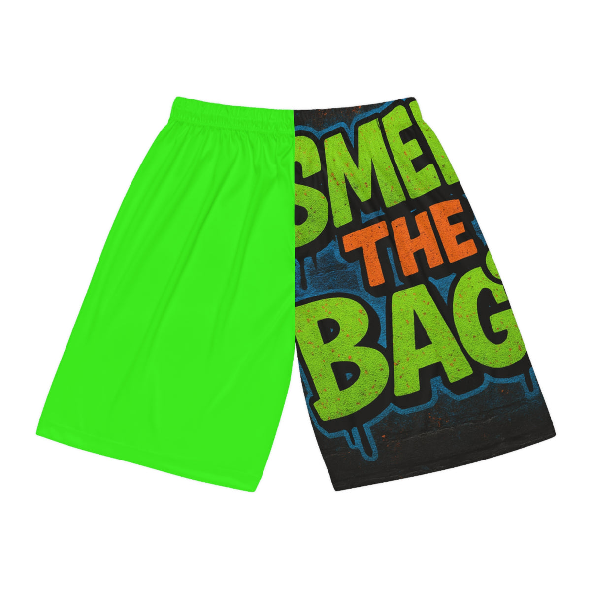 Basketball Shorts - 'Smell The Bag' Neon Green All-Over Print