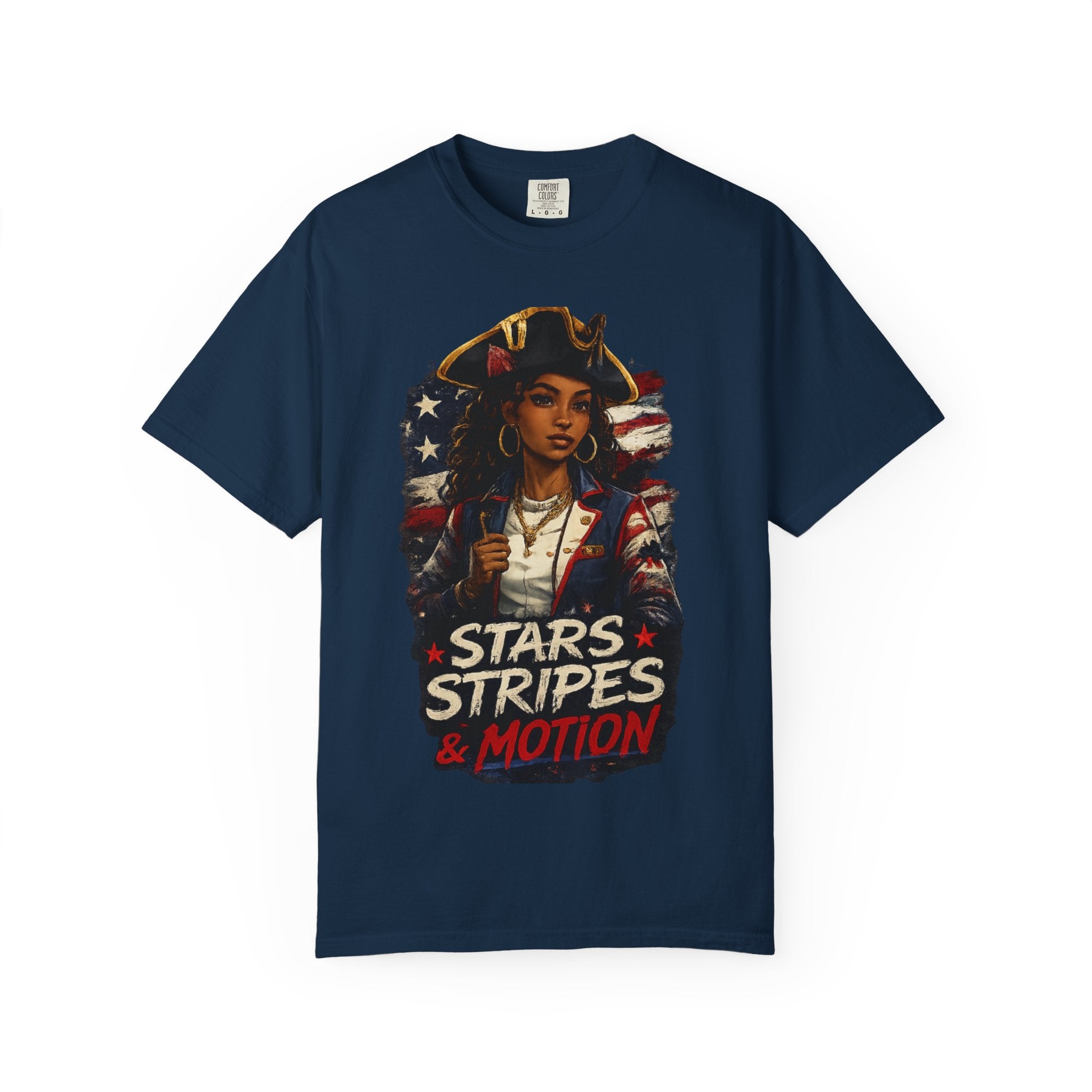 Stars, Stripes & Motion T-Shirt — Patriotic Revolutionary Graphic Tee
