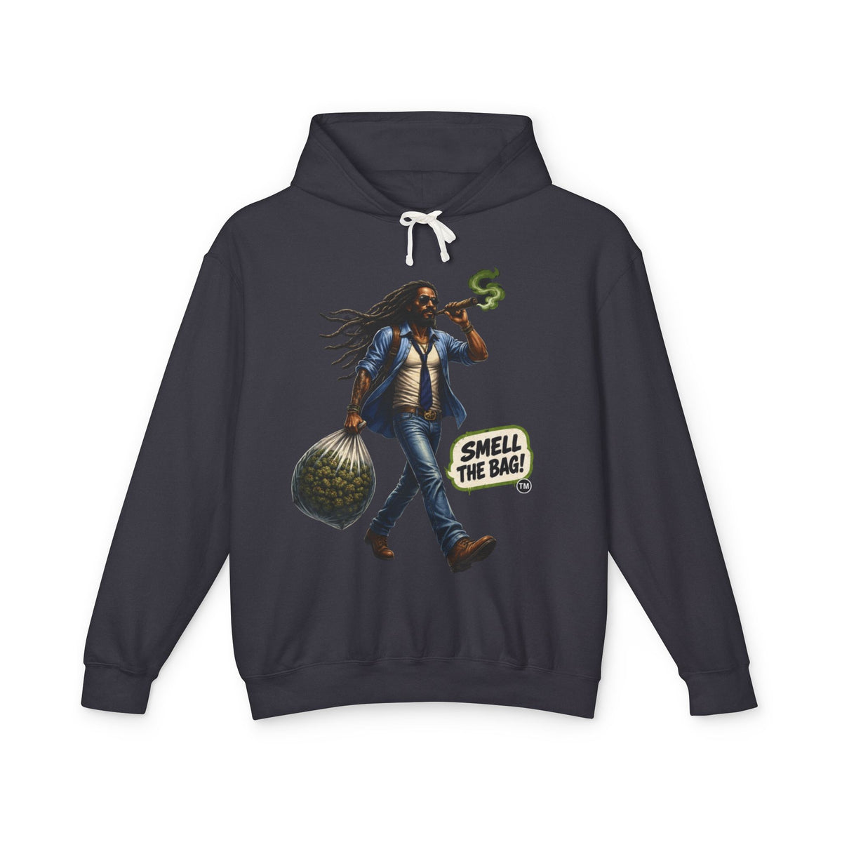 Smell The Bag Hoodie — Retro Dreadlocked Character Graphic Sweatshirt