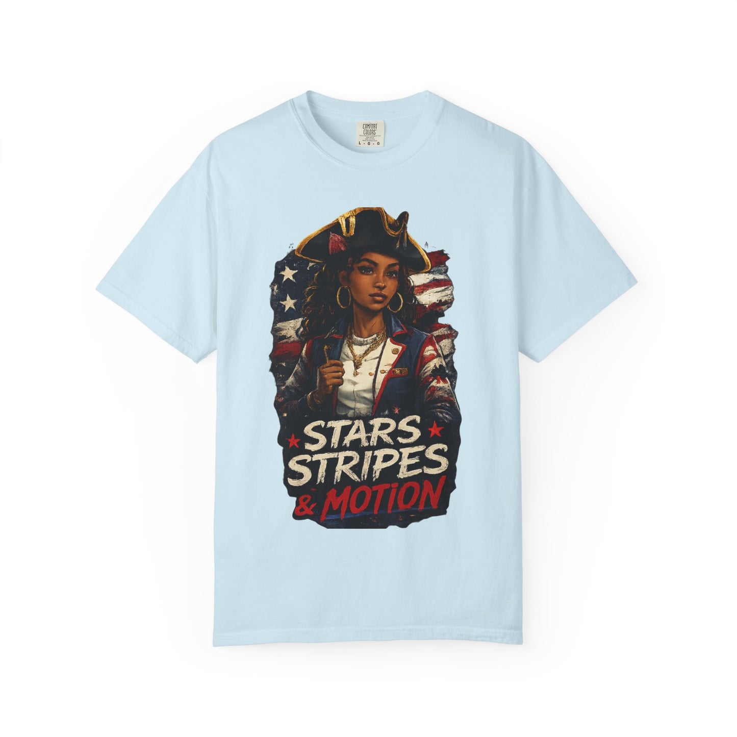 Stars, Stripes & Motion T-Shirt — Patriotic Revolutionary Graphic Tee