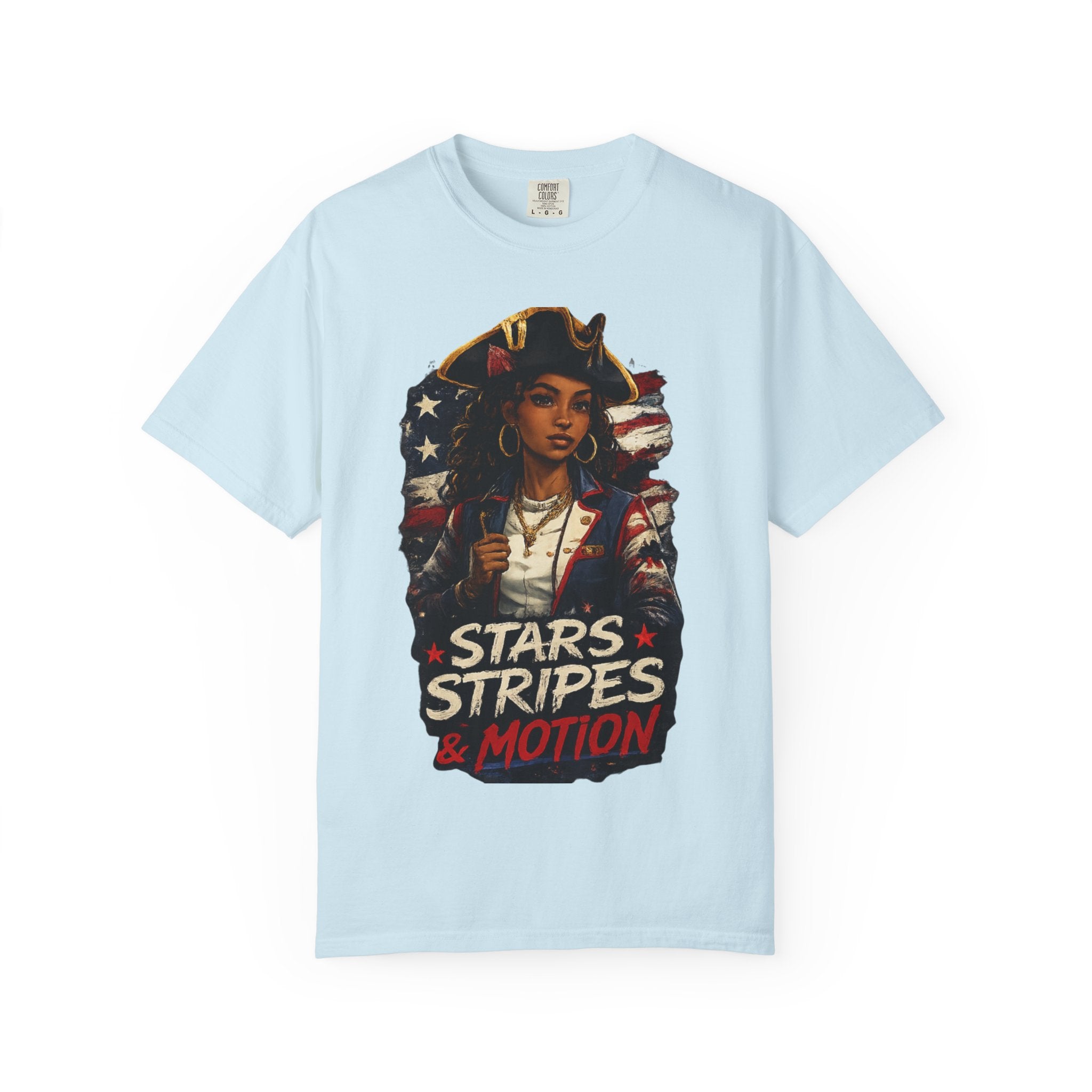 Stars, Stripes & Motion T-Shirt — Patriotic Revolutionary Graphic Tee