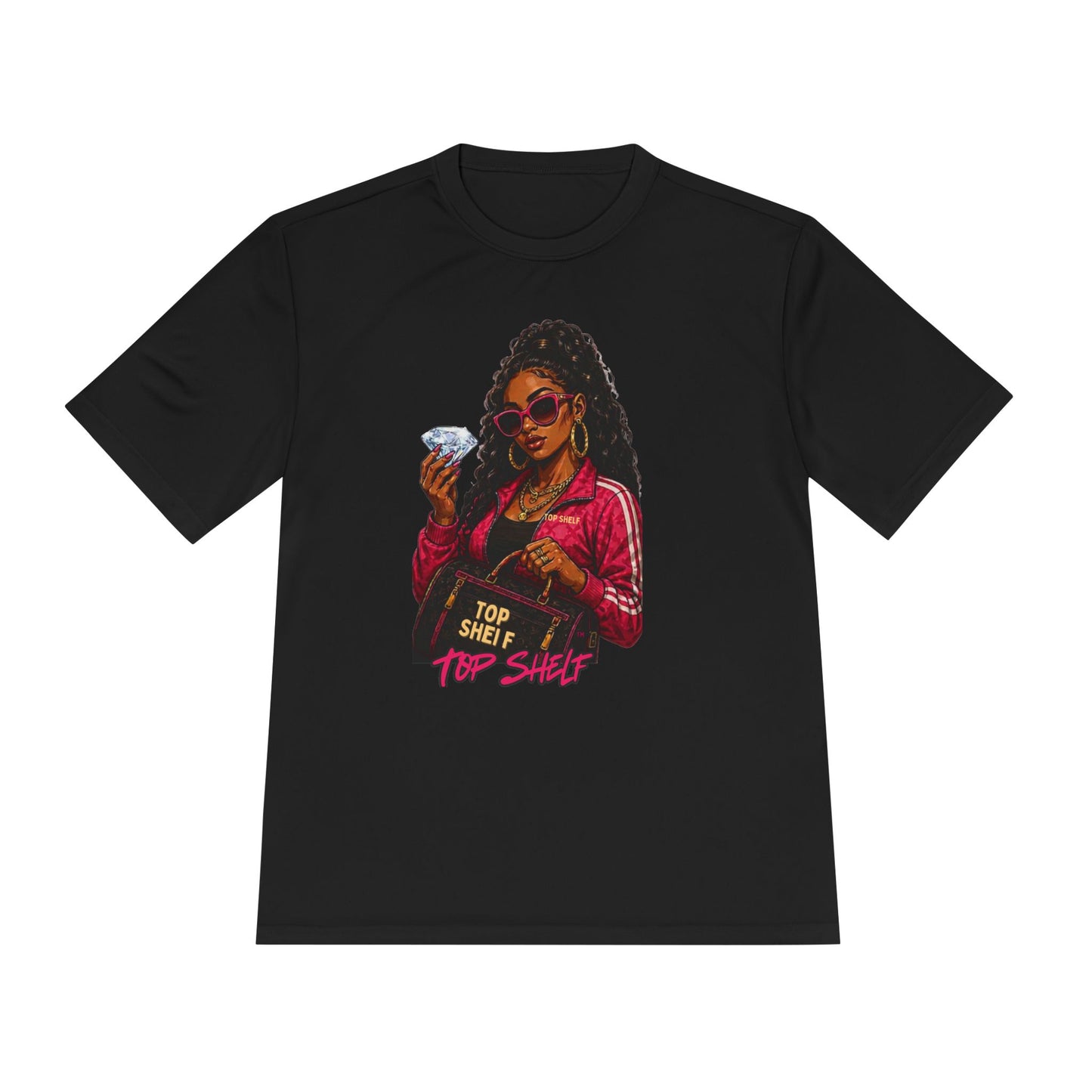 Top Shelf Woman Graphic Tee - Bold Retro Money Design