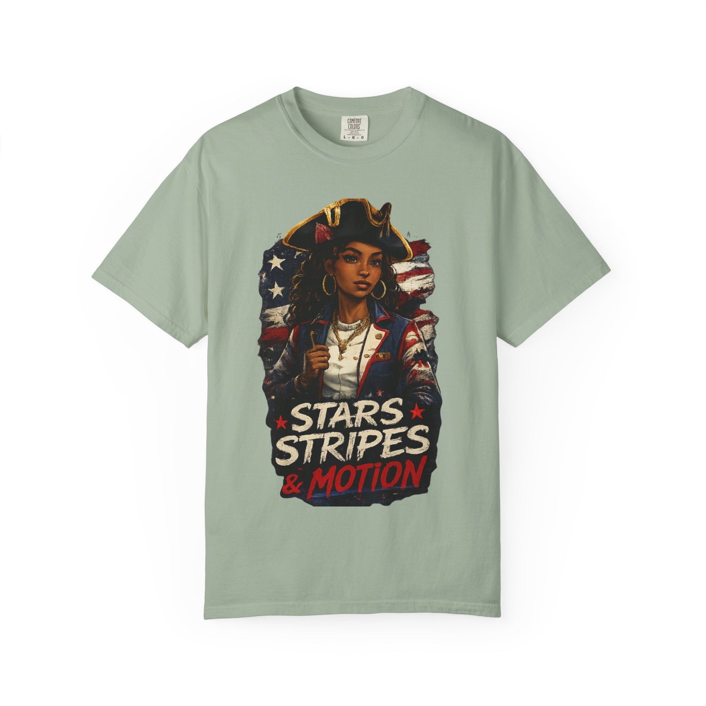 Stars, Stripes & Motion T-Shirt — Patriotic Revolutionary Graphic Tee