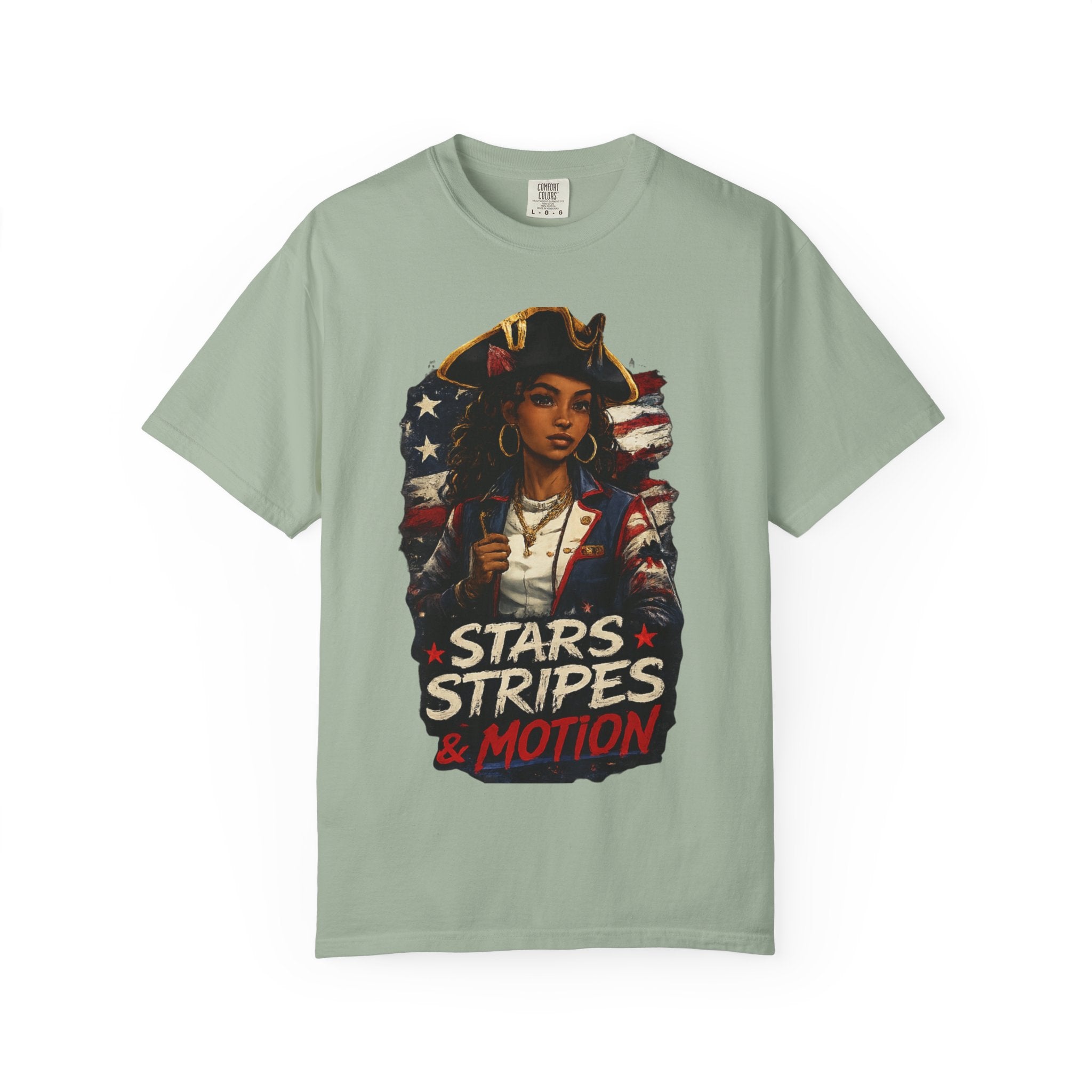 Stars, Stripes & Motion T-Shirt — Patriotic Revolutionary Graphic Tee