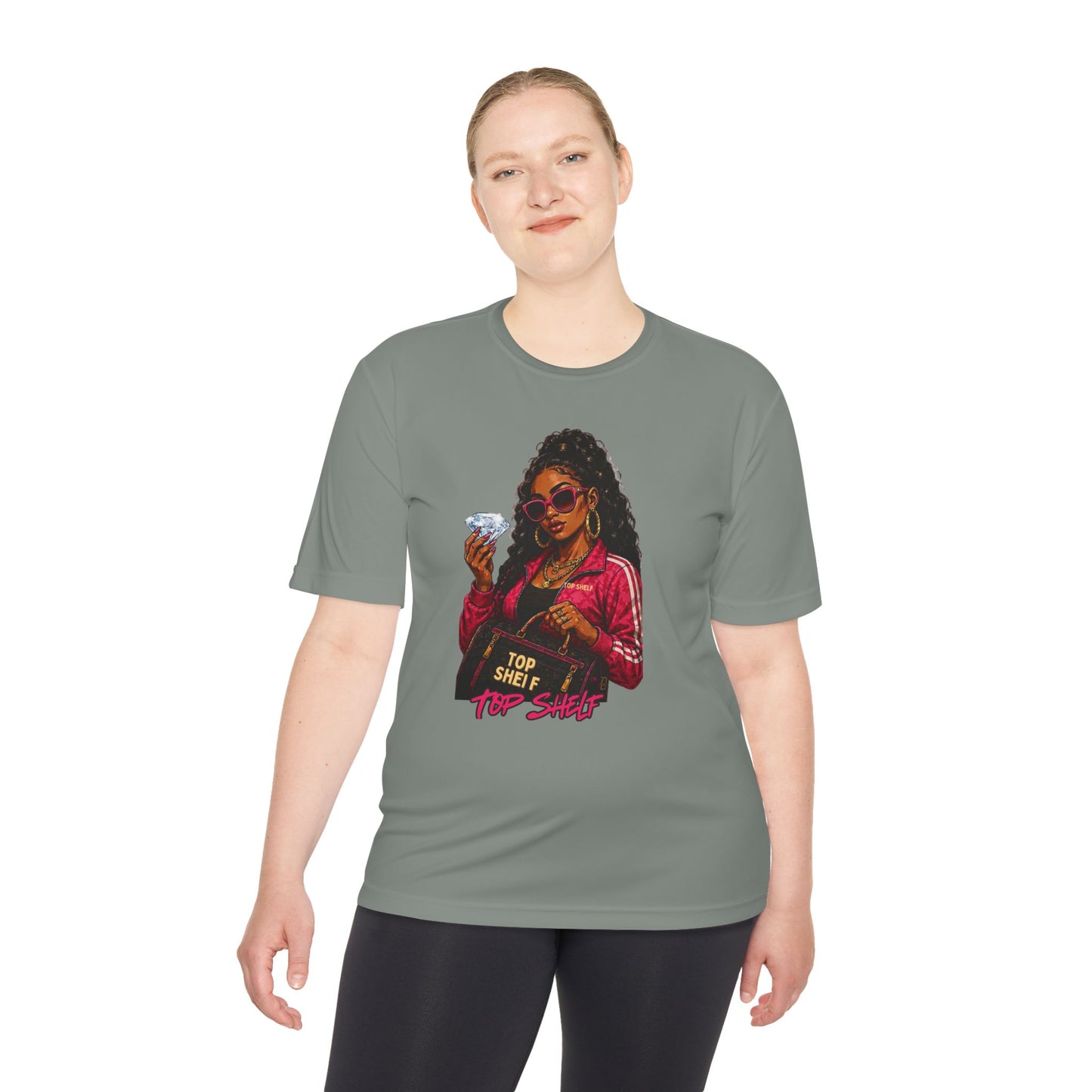 Top Shelf Woman Graphic Tee - Bold Retro Money Design