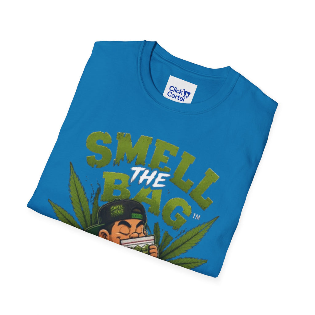 Smell The Bag T-Shirt — Funny Cannabis Graphic Tee (Good Weed, Good Vibes)