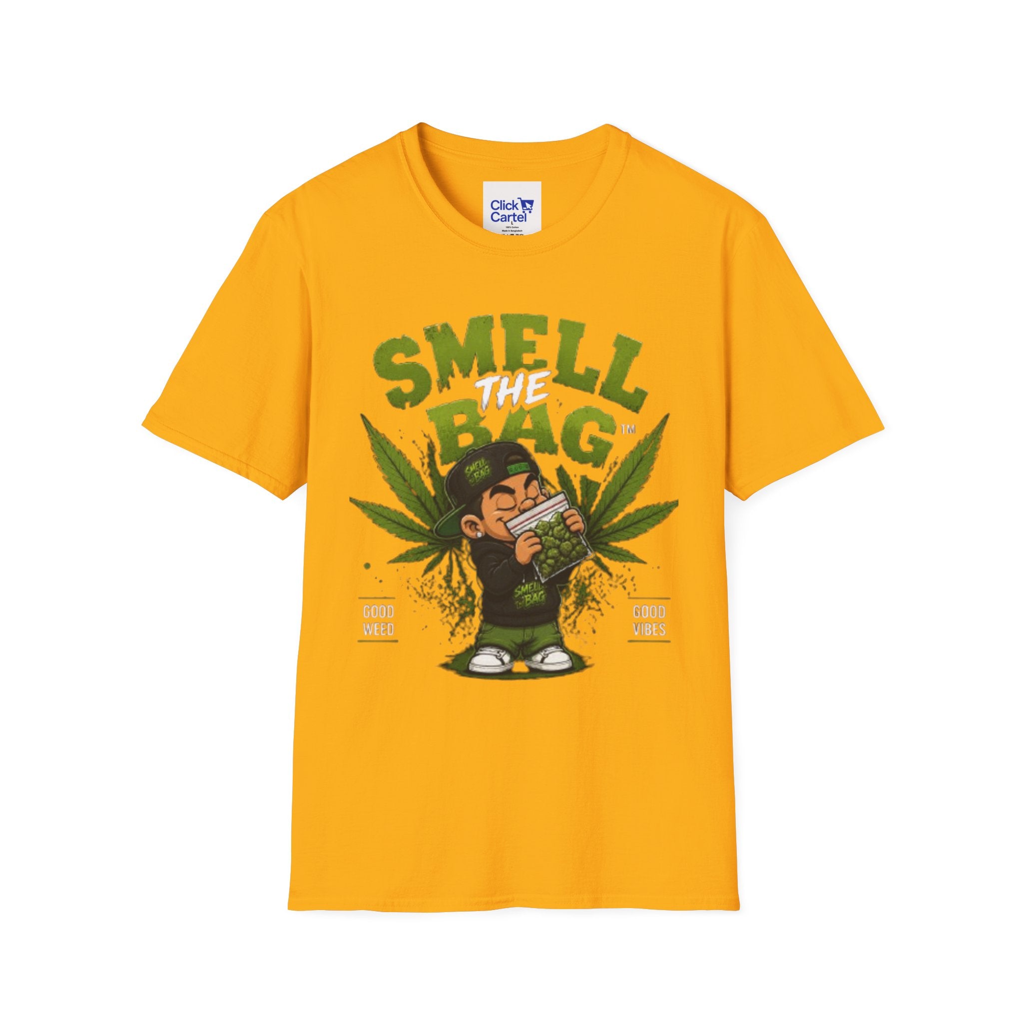 Smell The Bag T-Shirt — Funny Cannabis Graphic Tee (Good Weed, Good Vibes)
