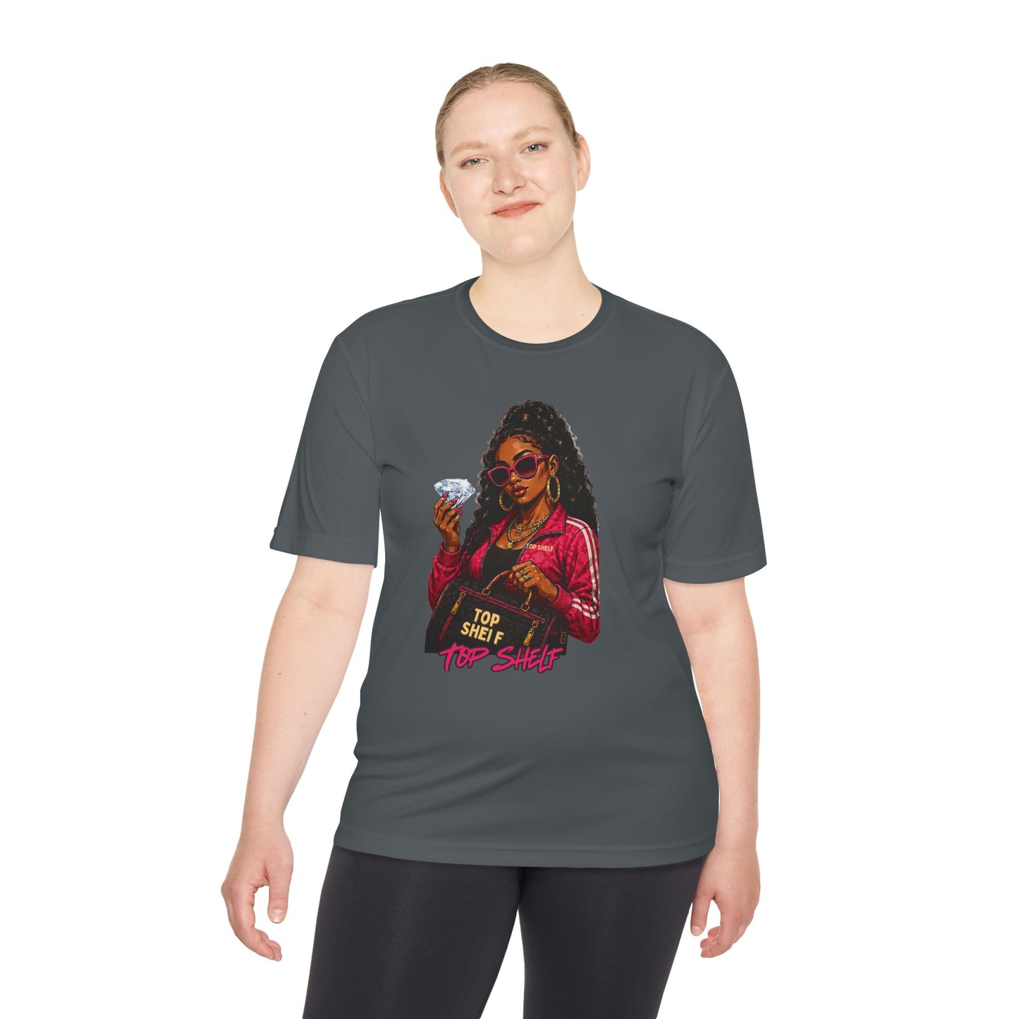 Top Shelf Woman Graphic Tee - Bold Retro Money Design