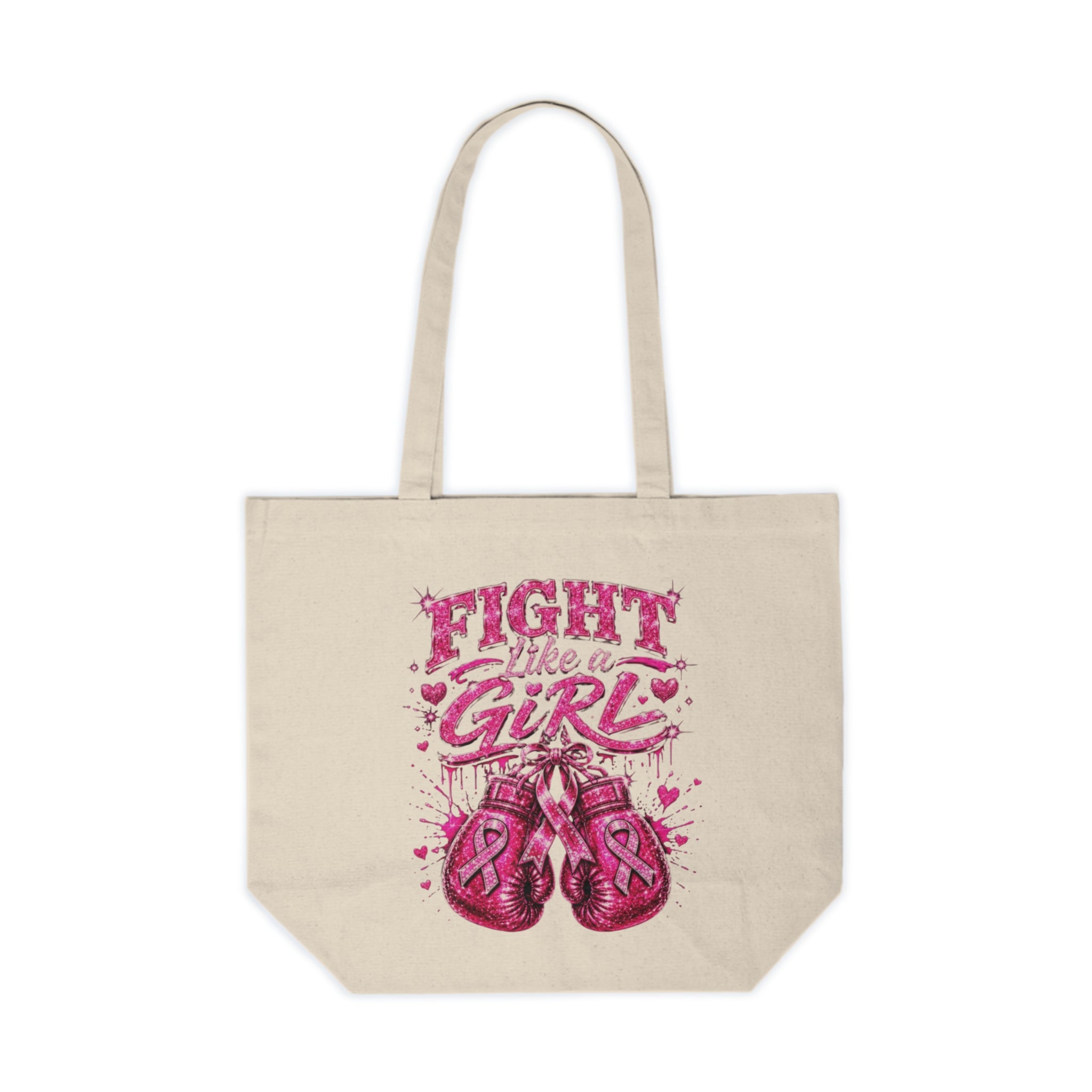 Canvas Tote — "Fight Like a Girl" Pink Boxing Gloves Breast Cancer Awareness