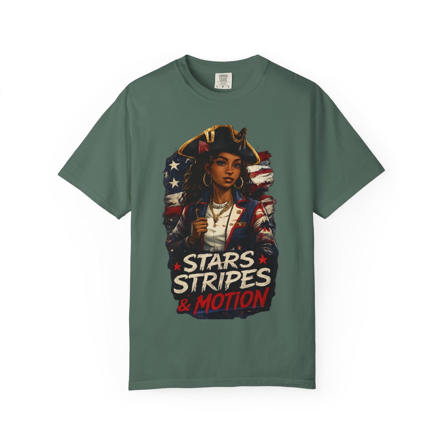 Stars, Stripes & Motion T-Shirt — Patriotic Revolutionary Graphic Tee