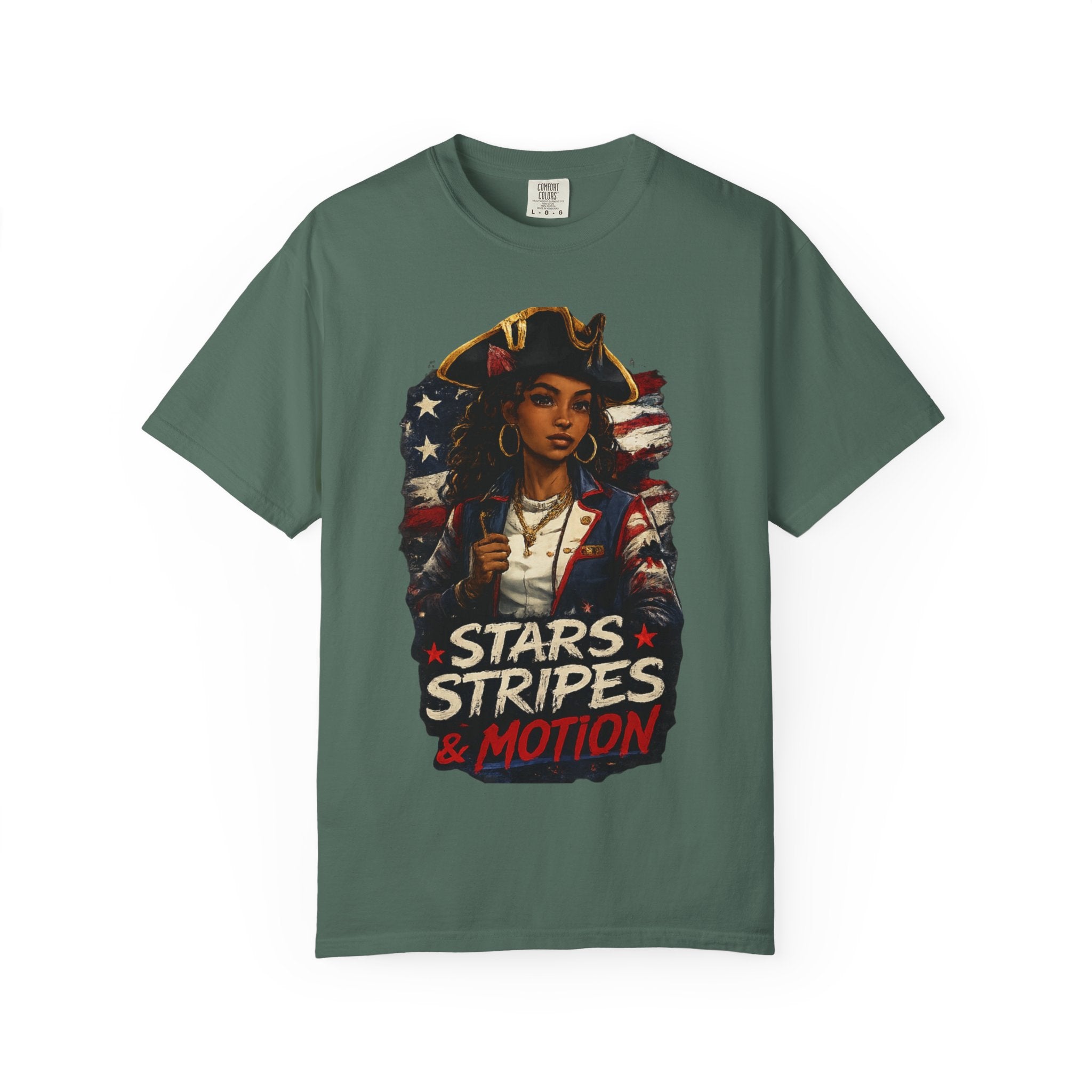 Stars, Stripes & Motion T-Shirt — Patriotic Revolutionary Graphic Tee