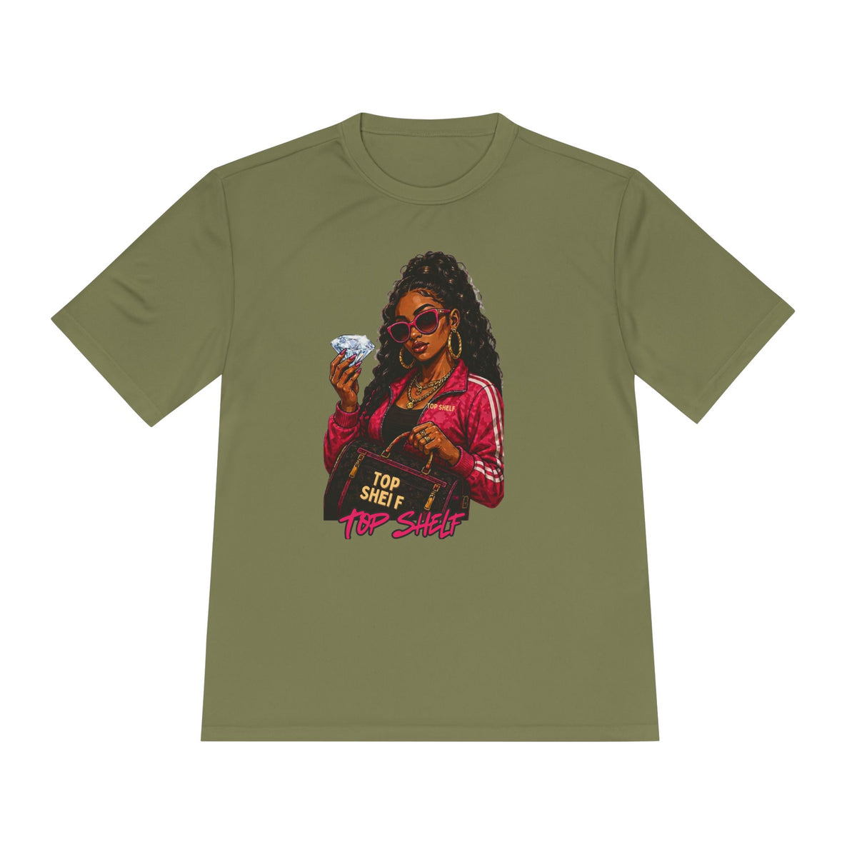 Top Shelf Woman Graphic Tee - Bold Retro Money Design