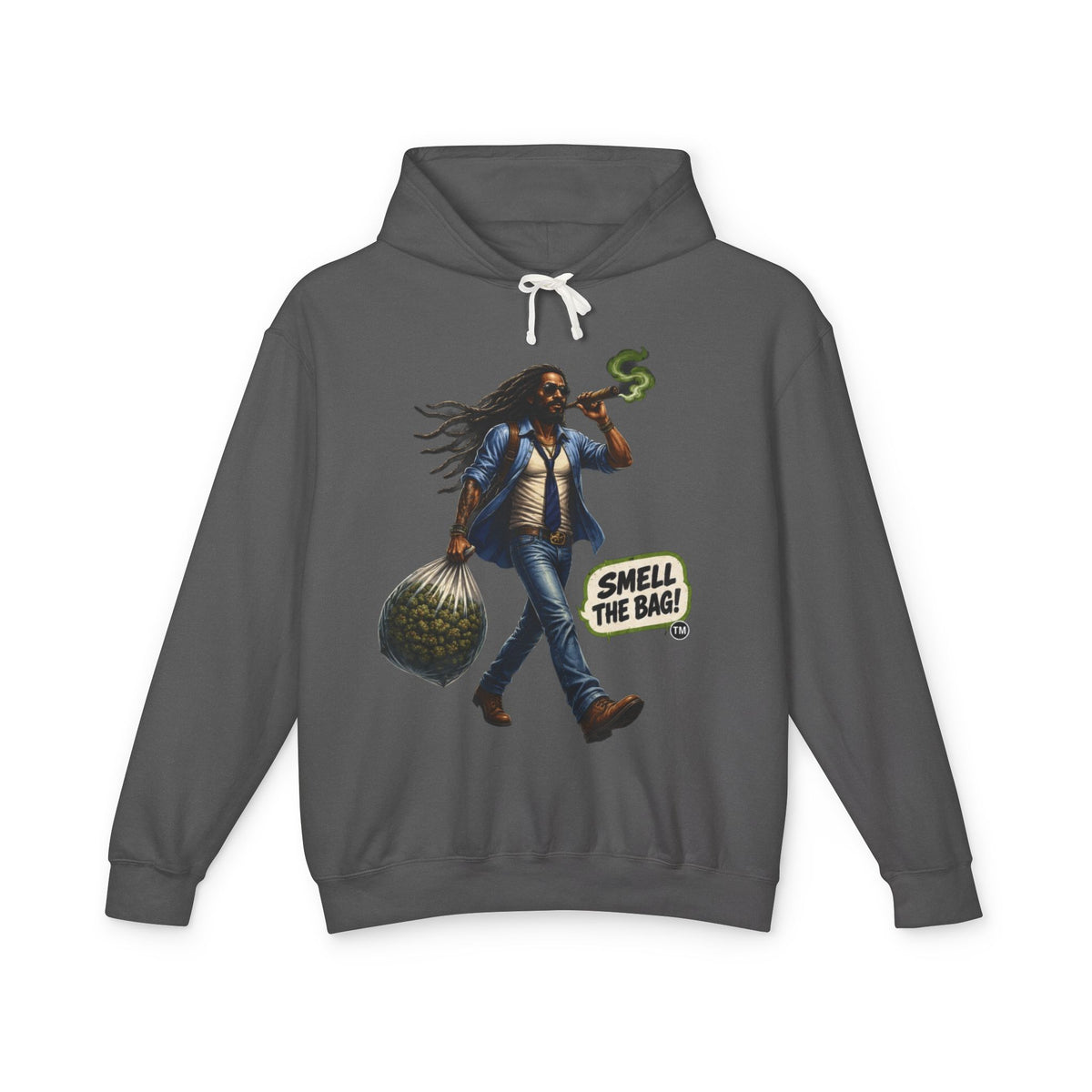 Smell The Bag Hoodie — Retro Dreadlocked Character Graphic Sweatshirt
