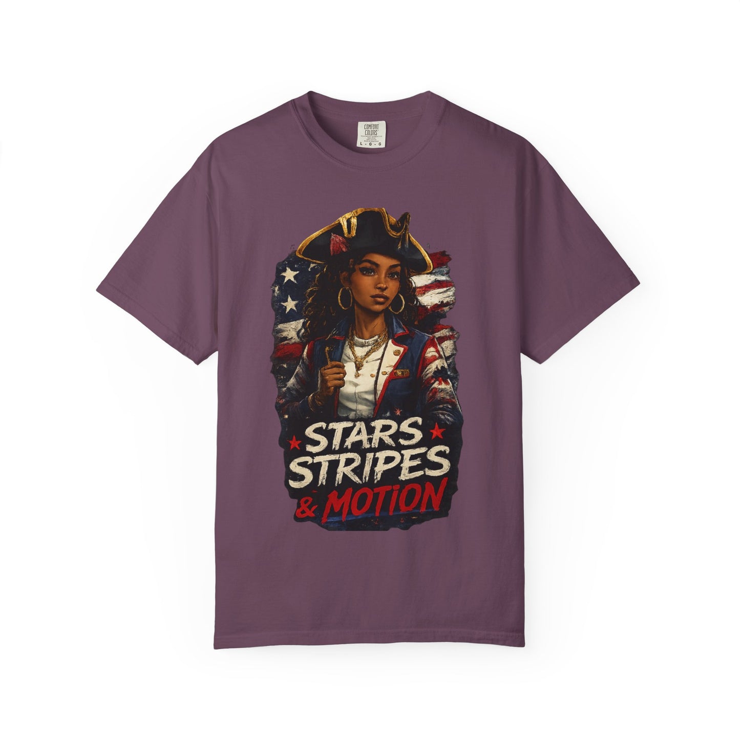 Stars, Stripes & Motion T-Shirt — Patriotic Revolutionary Graphic Tee