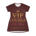 VIP Lounge After Hours T-Shirt Dress - "Reserved for the Real" Burgundy AOP