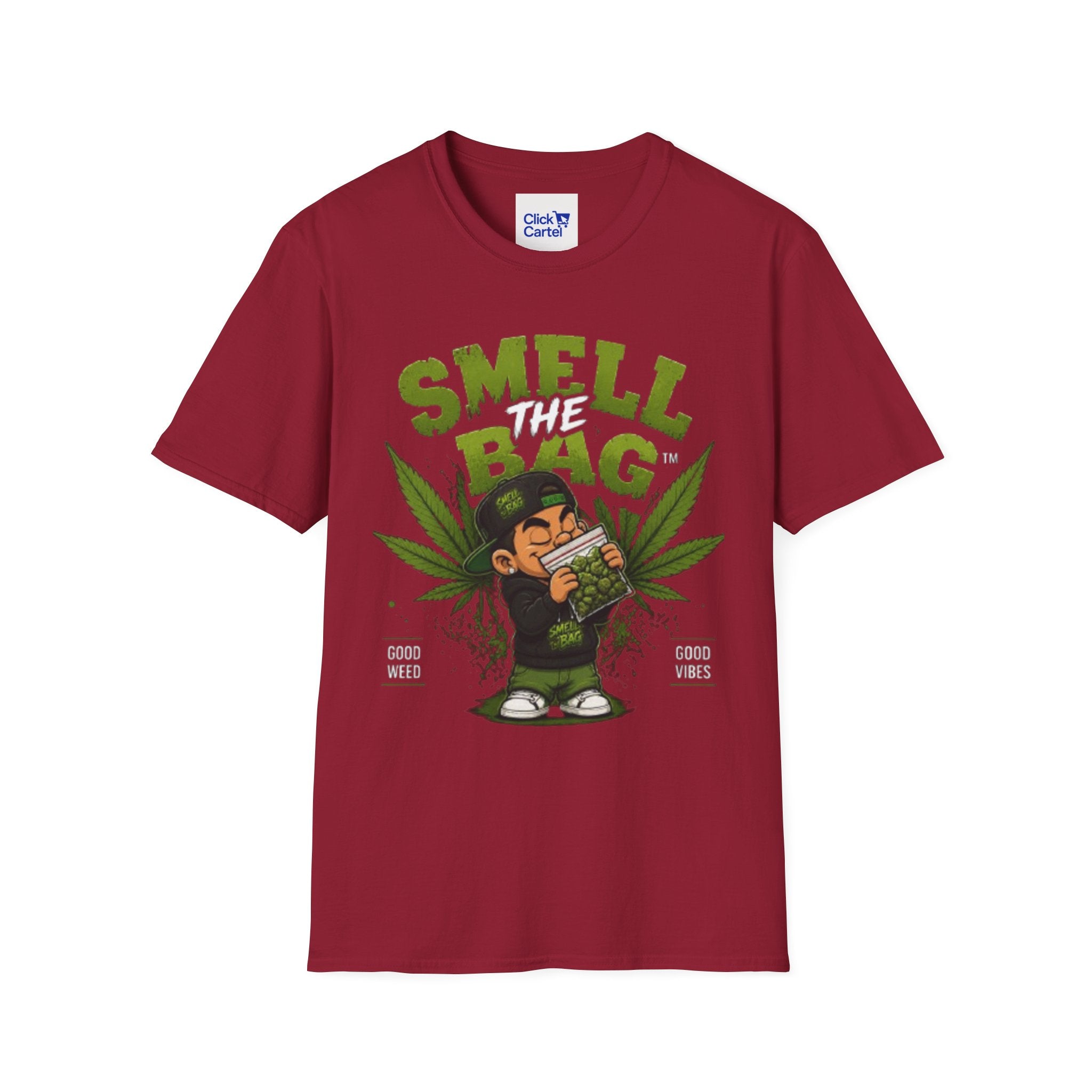 Smell The Bag T-Shirt — Funny Cannabis Graphic Tee (Good Weed, Good Vibes)