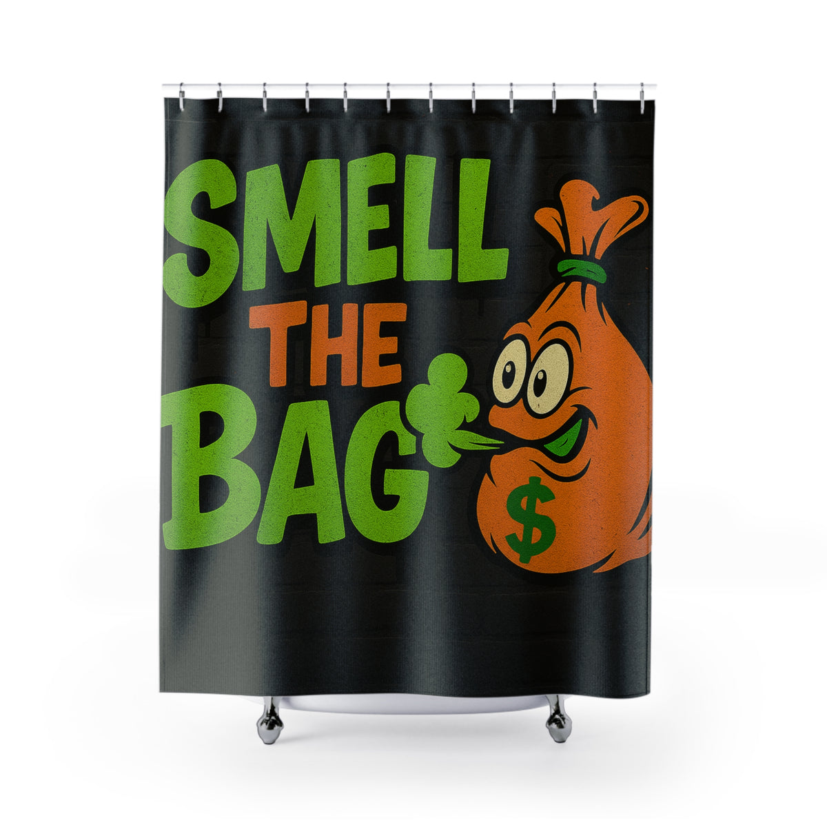 Smell The Bag Shower Curtain — Funny Money Bag Bathroom Decor