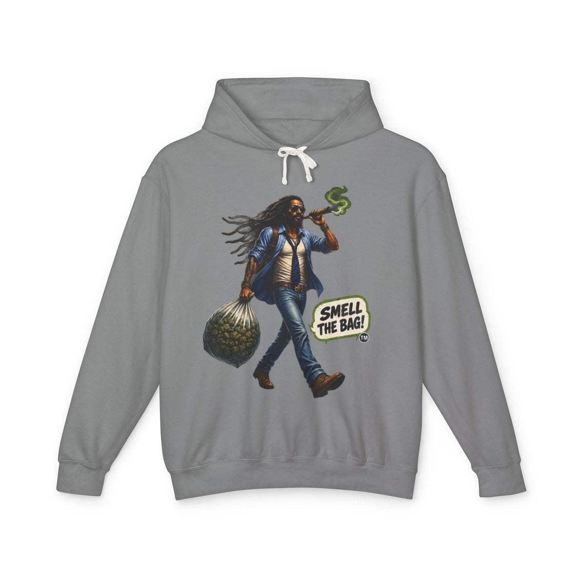 Smell The Bag Hoodie — Retro Dreadlocked Character Graphic Sweatshirt